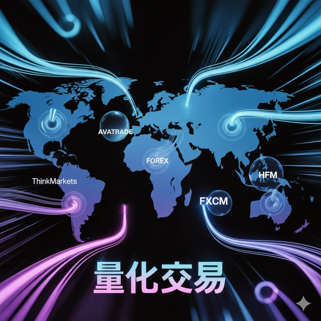 A world map with glowing blue and purple data streams connecting global financial hubs for quantitative trading and forex markets.